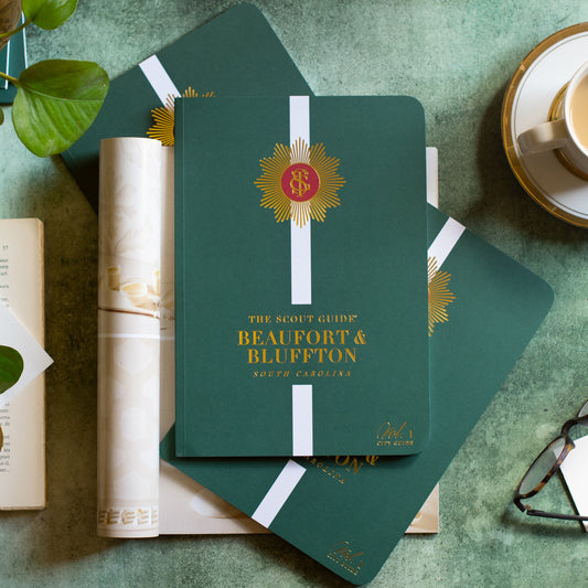The Scout Guide Beaufort & Bluffton Volume 1, dark green cover with white stripe, gold foil title and TSG Medallion logo