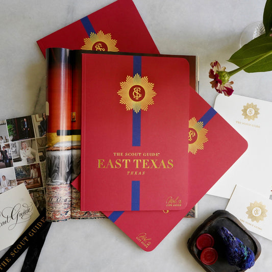 The Scout Guide East Texas Volume 2, red cover with blue  stripe, gold foil title and TSG Medallion logo