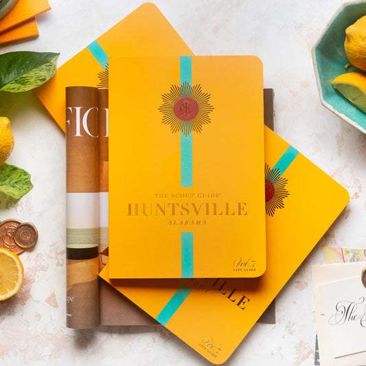 The Scout Guide Huntsville Volume 7, yellow cover with blue stripe, gold foil title and TSG Medallion logo