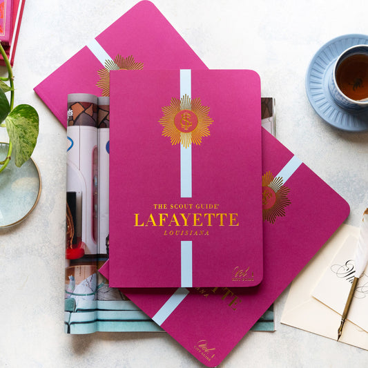 The Scout Guide Lafayette, Volume 1, magenta cover with light blue stripe, gold foil title and TSG Medallion logo