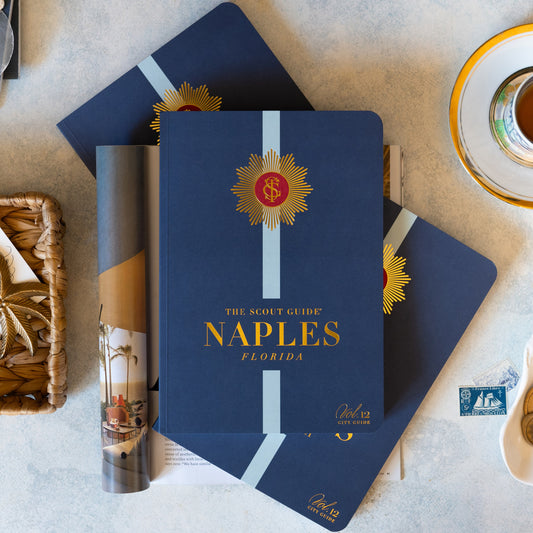 The Scout Guide Naples Volume 12, dark blue cover with aqua stripe, gold foil title and TSG Medallion logo