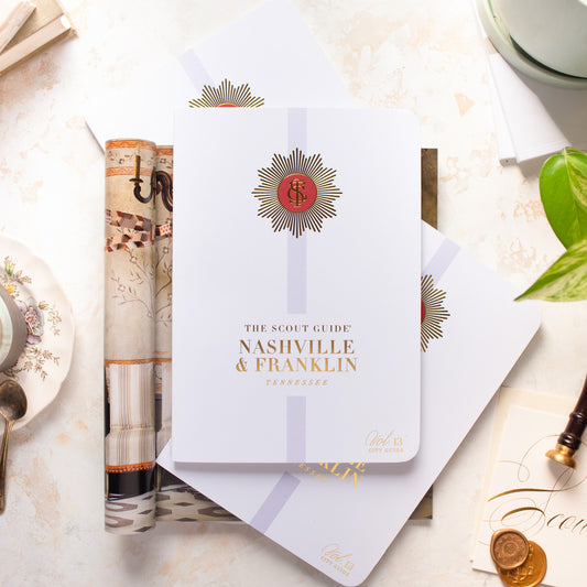 The Scout Guide Nashville & Franklin Volume 13, white cover with light purple stripe, gold foil title and TSG Medallion logo