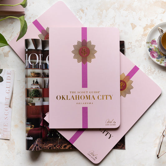 The Scout Guide Oklahoma City, Volume 6, light pink cover with hot pink stripe, gold foil title and TSG Medallion logo