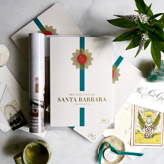 The Scout Guide Santa Barbara Volume 1, beige cover with blue stripe, gold foil title and TSG Medallion logo