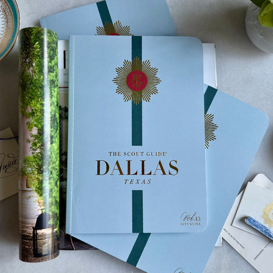 The Scout Guide Dallas Volume 13, light blue cover with dark blue stripe, gold foil title and TSG Medallion logo