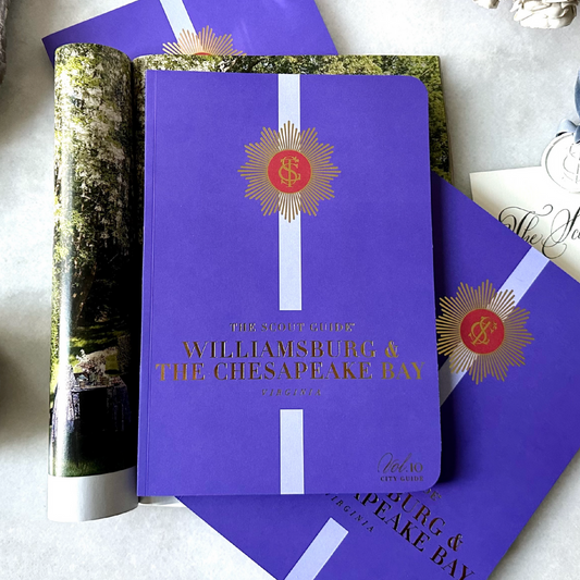 The Scout Guide Williamsburg & The Chesapeake Bay, Volume 10, dark purple cover with light purple stripe, gold foil title and TSG Medallion