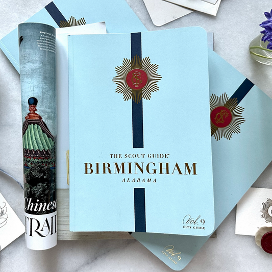The Scout Guide Birmingham, Volume 9, light blue cover with navy stripe, gold foil title and TSG Medallion