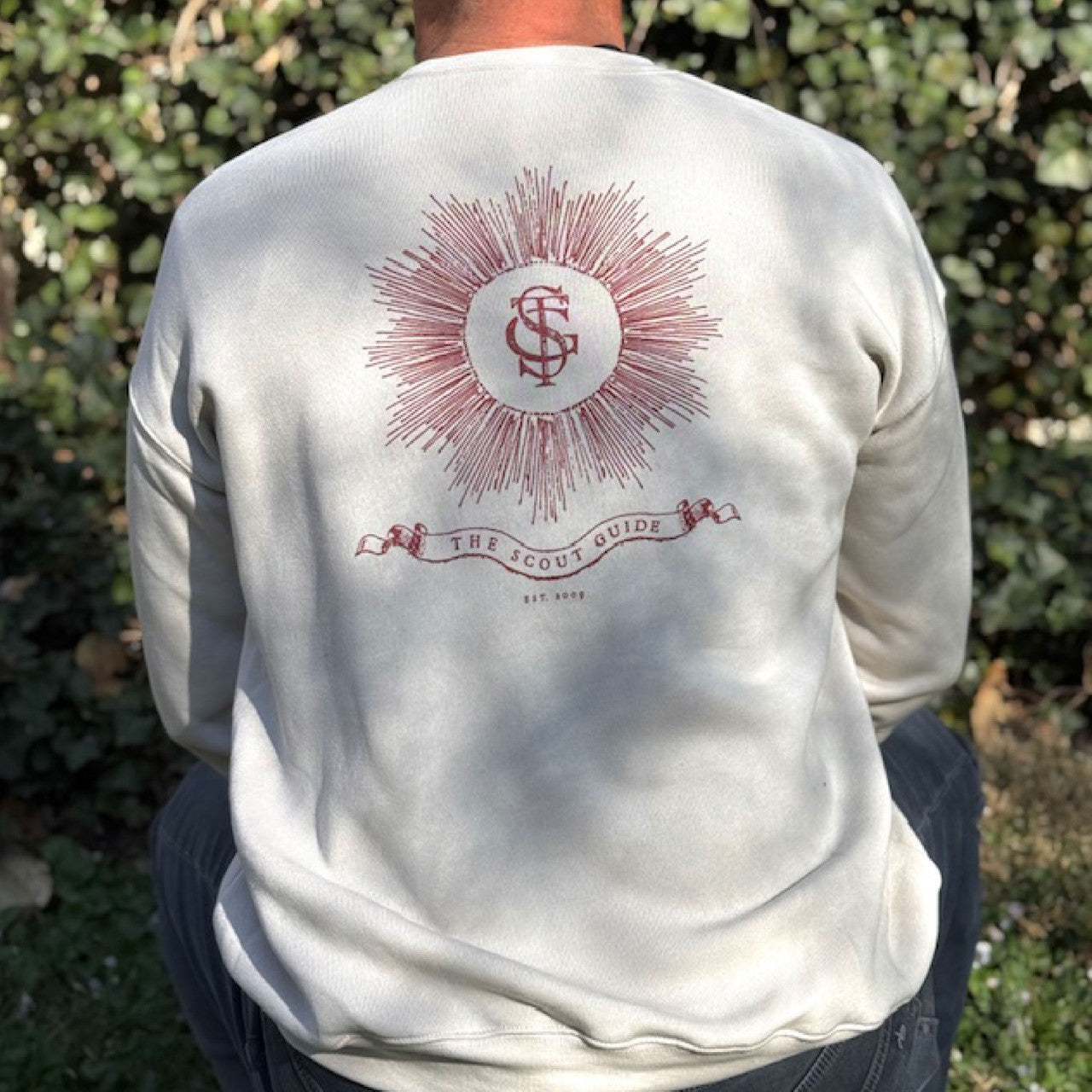 The Scout Guide crewneck in gray, back