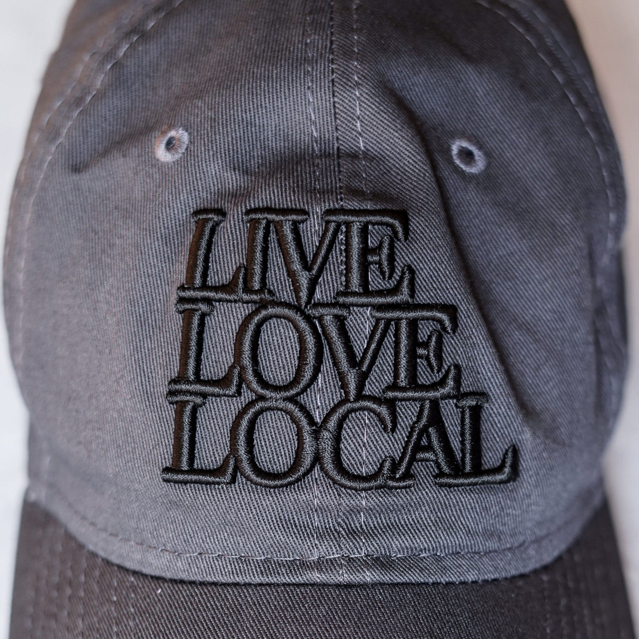 Live Love Local Baseball Cap - close-up of front